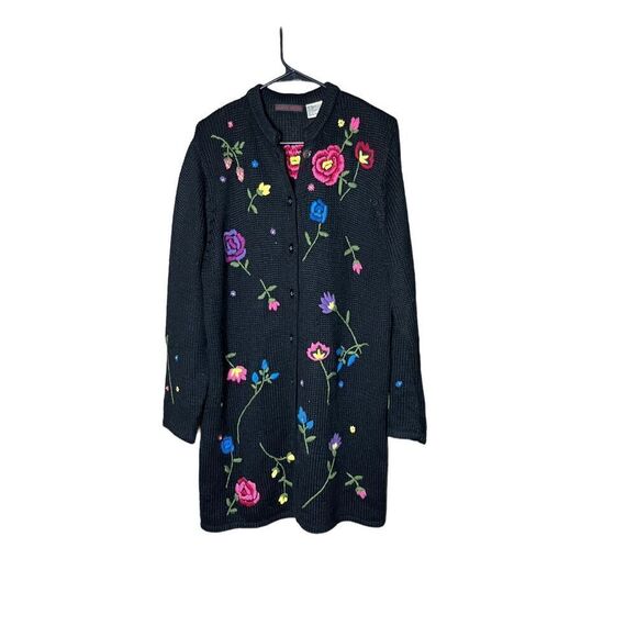 Vintage Blaine Trump Wool Blend Long Line Embroidered Cardigan Sweater Size Larg - Picture 1 of 10